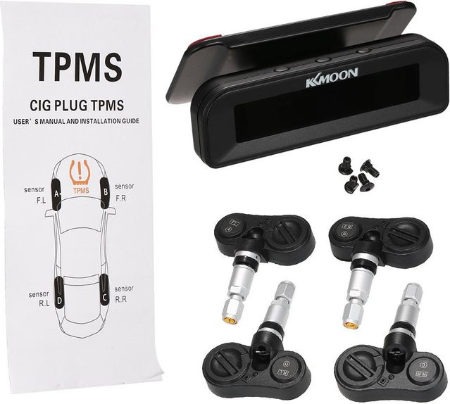 KKmoon TPMS Reifendruckkontrollsystem mit drahtlosen Bluetooth-Sensoren und Solarenergie in Schwarz - Bild 1