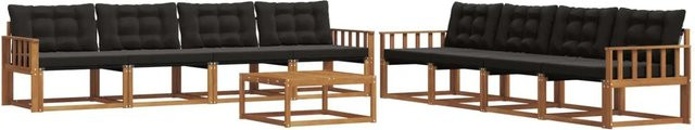 vidaXL Outdoor-Sofagarnitur 9-tlg. aus Akazienholz und Textilene in Natur und Schwarz mit Kissen und Tisch - Bild 1