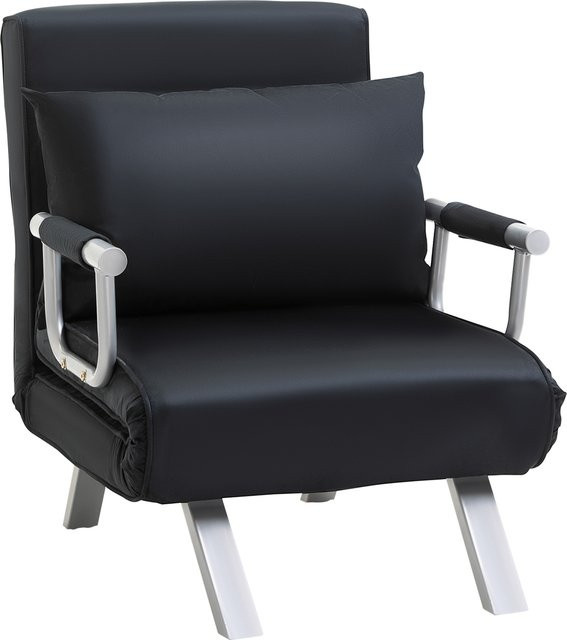 HOMCOM 2-in-1 Schlafsofa mit verstellbarer Rückenlehne und Armlehnen, Schwarz, Velours, T/B/H: 65 x 77 x 80 cm - Bild 1