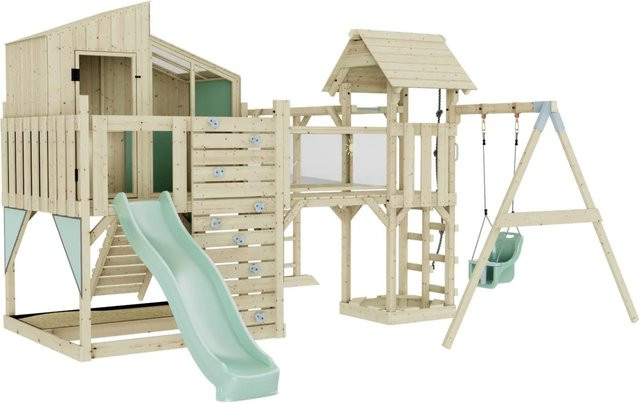 OutdoorToys Spielturm Liv mit Babyschaukel in Grün aus Holz und verzinktem Stahl - Bild 1