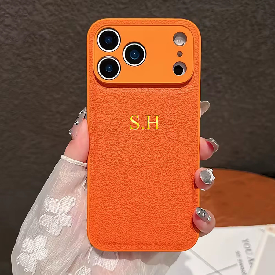 Personalisierte Kunstleder-Handyhülle von AccWare mit individueller Goldfolienprägung für iPhone 17 16 15 14 13 Pro Max Plus Air in Gold, Pink oder Orange - Bild 1