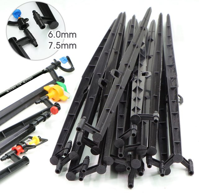 20 Stück RBCFHI Steckverbinder Pfähle für Mikrosprinkler und Gartenbewässerung aus Kunststoff und Glasfaser, Schwarz, 1/4 Zoll - Bild 1