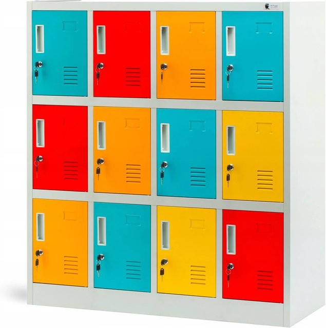 Jan Nowak Schließfachschrank OLA mit 12 Abteilen aus Stahl, Grau-Vielfarbig, B/T/H: 109 x 45 x 120 cm - Bild 1