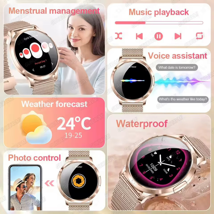 GUHUAVMI Smartwatch, Leder, Schwarz, Damen - Bild 5