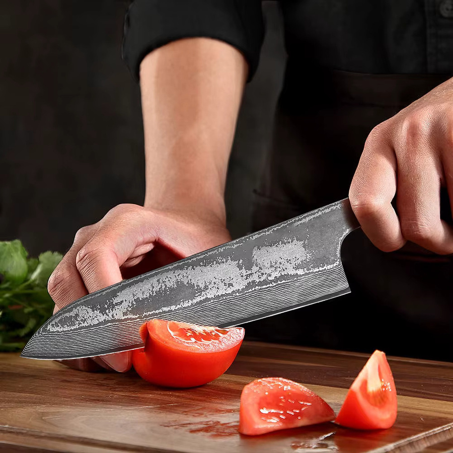 MOSTODOZO 7-Zoll Japanisches Santoku-Messer aus 67-lagigem Damaszener Stahl mit Holzgriff in Braun - Bild 2