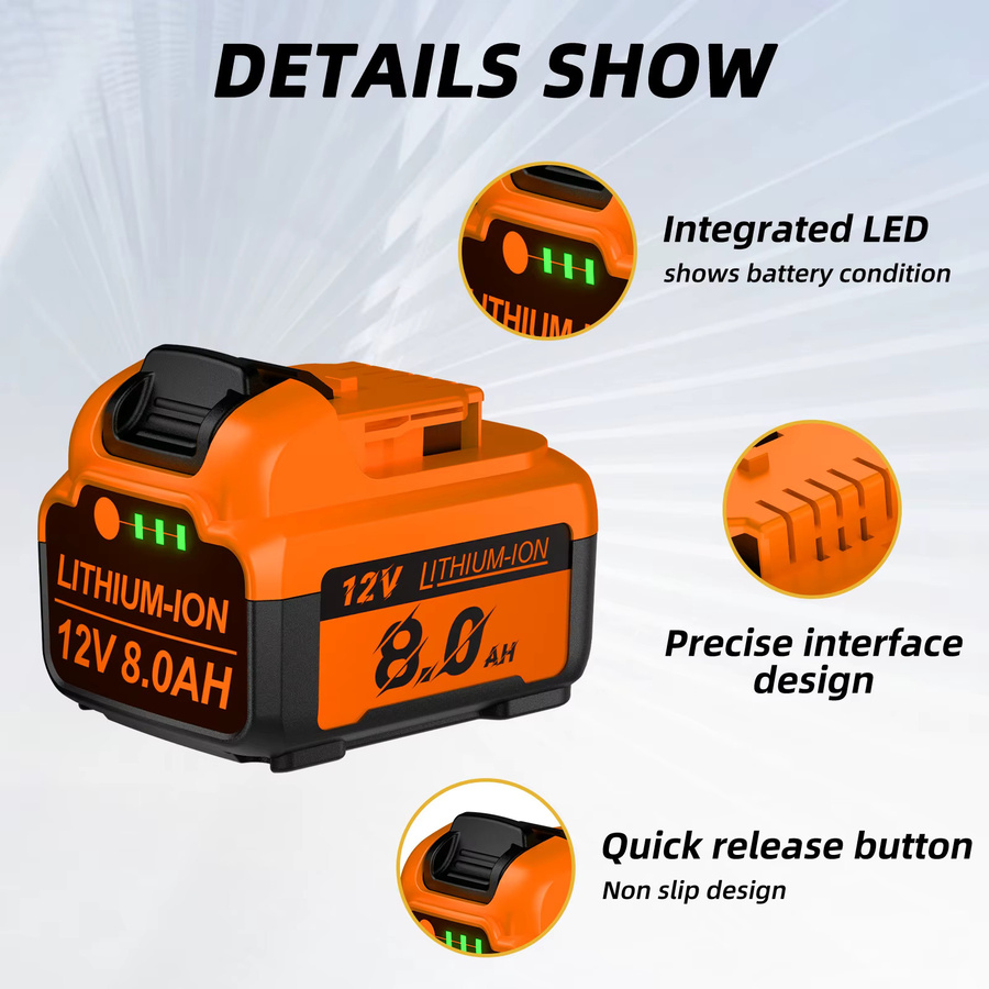 Bonacell DCB126 Li-Ion Ersatzakku 8000mAh für Dewalt 12V Werkzeuge, Farbe: Orange - Bild 3