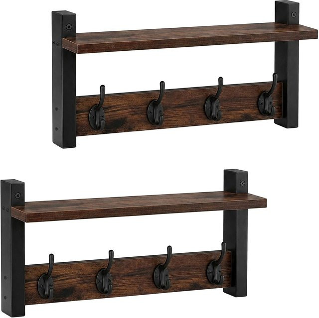 Relaxdays Wandgarderobe aus MDF und Metall in Vintagebraun mit Ablage und 8 Doppelhaken, Breite: 80 cm, Höhe: 40 cm, Tiefe: 19,5 cm - Bild 1
