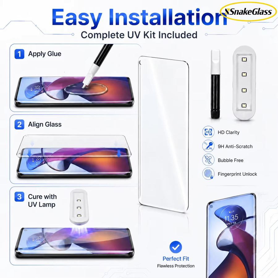 UV gebogenes Schutzglas für Motorola Edge 70 Fusion, Edge 50 Ultra, Edge 40 Pro und weitere Modelle, transparent - Bild 6