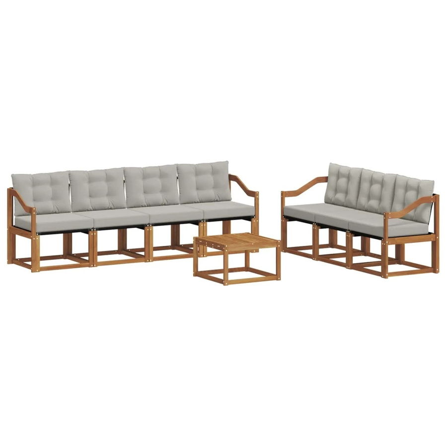 vidaXL Outdoor-Sofagarnitur 8-teilig aus Akazienholz und Textilene in Natur und Hellgrau mit Kissen und Tisch - Bild 2