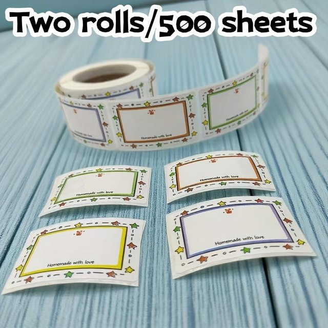 Ouyaohong Namensschilder mit farbigem Rand, 500 wasserfeste selbstklebende Aufkleber im Rollenformat, Multicolour - Bild 1