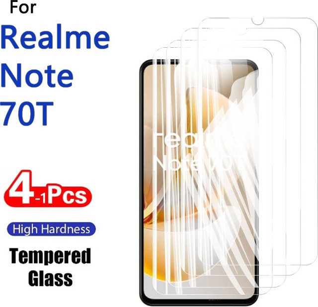 Set aus 1 bis 4 Displayschutzfolien aus gehärtetem Glas für Realme Note 70T, transparent, kratzfest und fingerabdruckarm - Bild 1