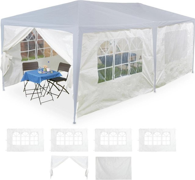 Relaxdays 6er Set Pavillon Seitenteile aus wasserdichtem PE-Kunststoff in Weiß für 3 m x 6 m - Bild 1