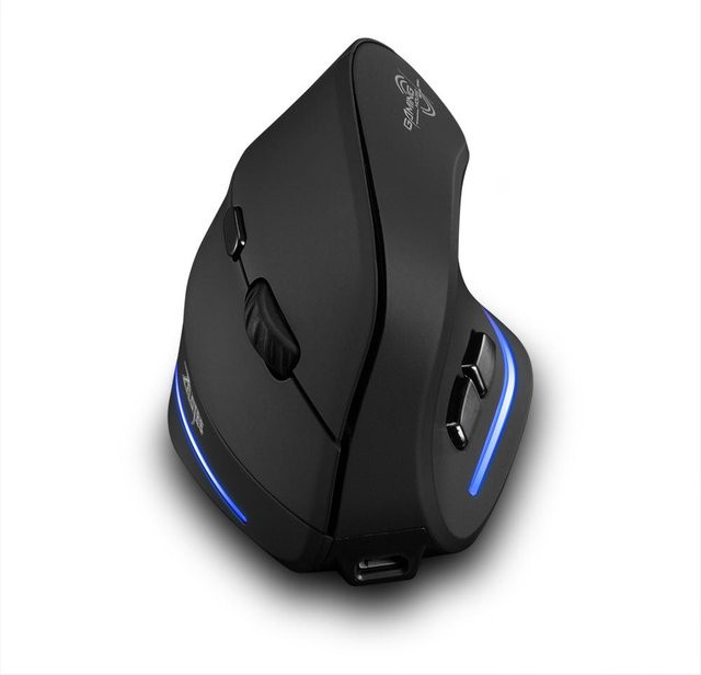 TOMTOP JMS F-35 Ergonomische Vertikale Gaming-Maus, wiederaufladbar, 2400 DPI, Schwarz - Bild 1