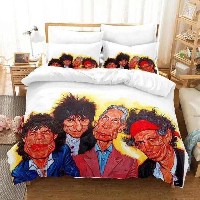 Rolling Stones Logo Bettwäsche-Set von Lodestar mit Bettbezug und Kissenbezug, Weiß, B x H: 173 x 218 cm - Bild 1