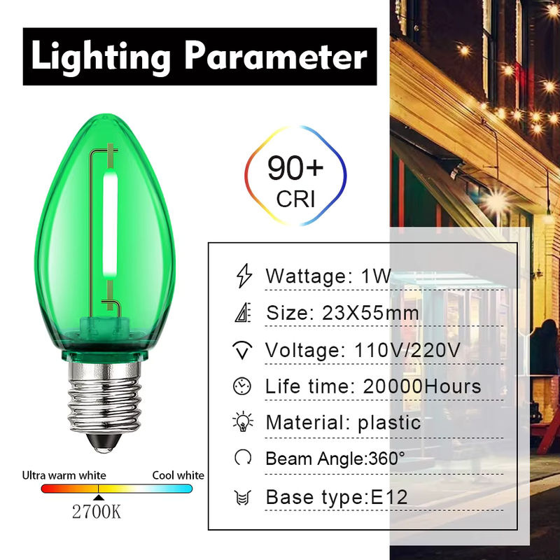 Grensk RGB Bunte Lichterkette für den Außenbereich mit bruchsicheren C7 Ersatzlampen, wasserdichte Party-Girlande, E12-Sockel, 1 W, Multicolor - Bild 2