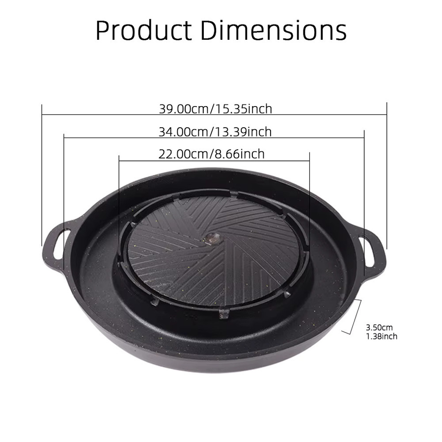 KOSUN Koreanische BBQ-Grillpfanne 2-in-1 runde Grill-Sharing-Platte in Schwarz, Durchmesser: 33 cm - Bild 5