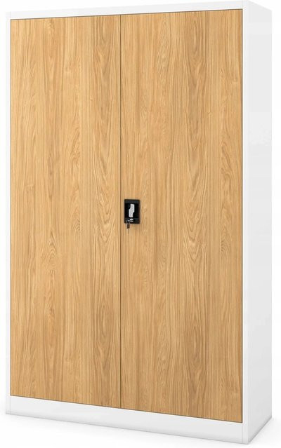 Jan Nowak Büro Aktenschrank JAN II aus pulverbeschichtetem Stahl mit verstellbaren Regalböden und Schloss, Weiß/Beige, B: 115 cm, T: 40 cm, H: 185 cm - Bild 1