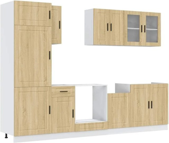 vidaXL 8-teiliges Küchenschrank-Set Porto in Sonoma-Eiche mit Glastüren aus Holzwerkstoff und Glas, Braun - Bild 1