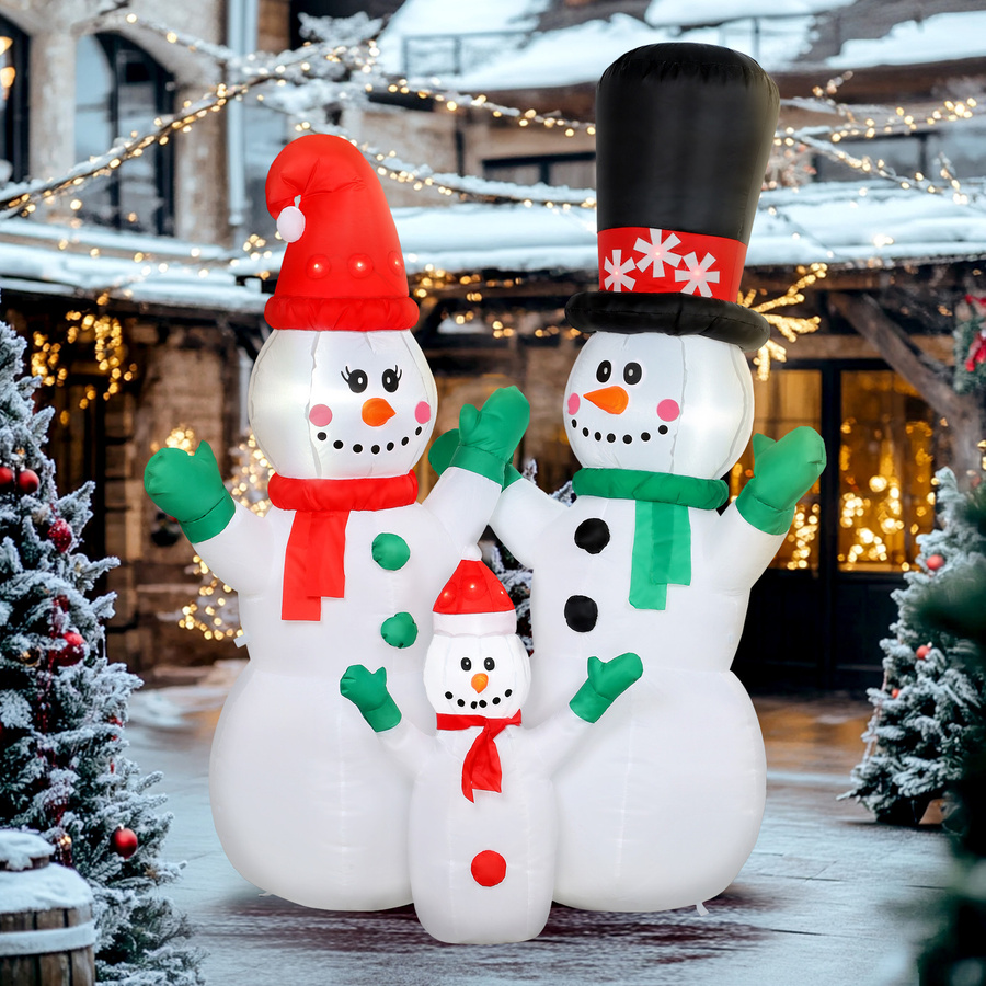 Outsunny Aufblasbare Schneemann Familie Weihnachtsdeko mit LED-Beleuchtung, Weiß/Mehrfarbig, Höhe: 180 cm - Bild 2