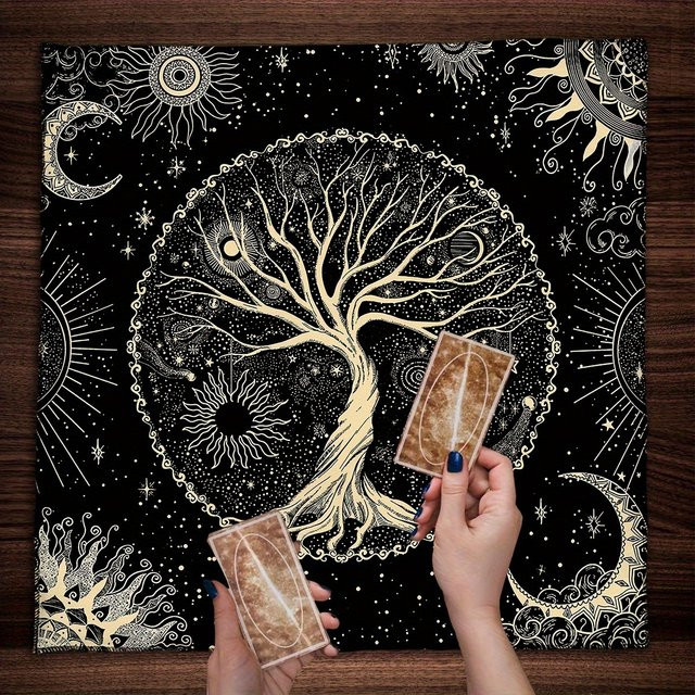 VIKAMA Baum des Lebens Tarot-Leseunterlage in Schwarz als spirituelles Altartuch und Dekoration - Bild 1