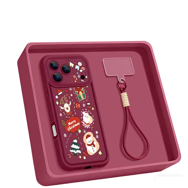 Stoßfeste TPU Handyhülle mit Frohe Weihnachten-Muster und Lanyard für iPhone 11 bis iPhone 17 Pro Max von YISHANGOU in Blau - Bild 5