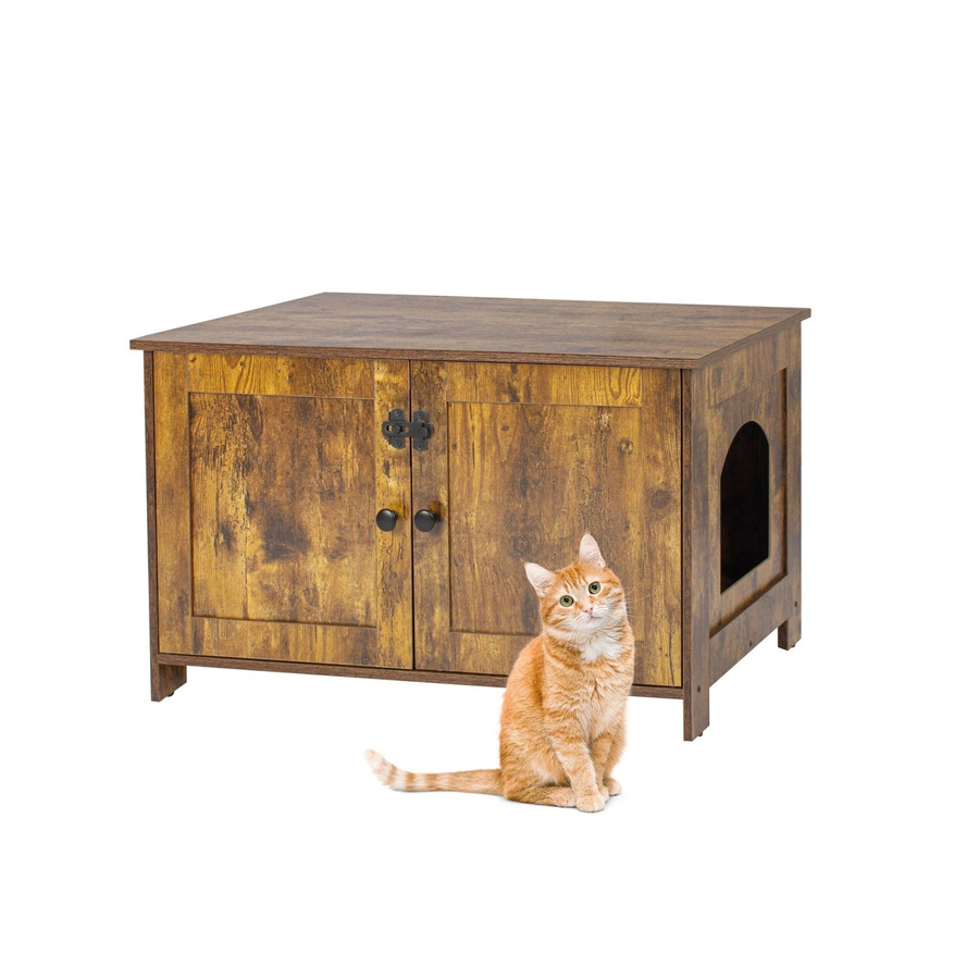Relaxdays Katzenschrank aus MDF und Metall im Vintage-Design, Farbe Braun, B: 46 cm, H: 78,5 cm, T: 44,5 cm, abschließbar - Bild 2