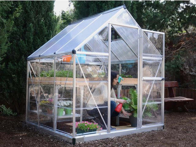 Palram Canopia Hybrid Gewächshaus mit Fundament aus Polycarbonat, Silber, L x B x H: 186 x 185 x 208 cm - Bild 1