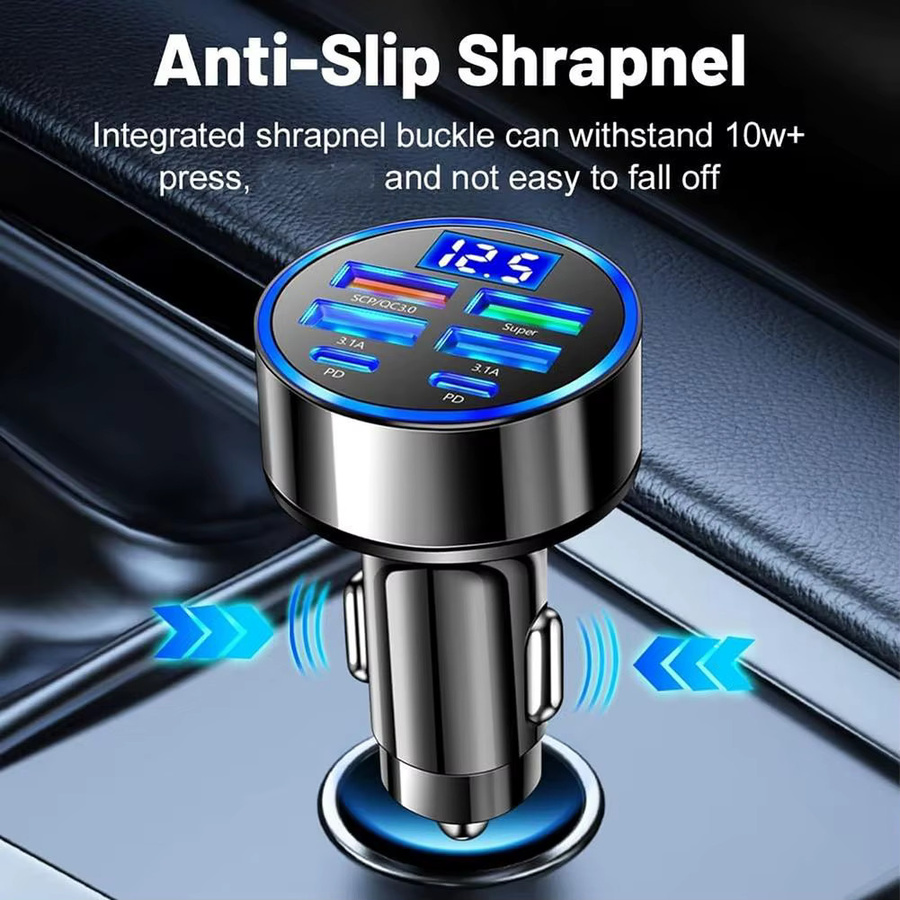 4-Port USB PD und QC 3.0 Autoladegerät mit LED-Digitalanzeige und Blaulicht in Schwarz und Blau für Huawei und Xiaomi - Bild 2