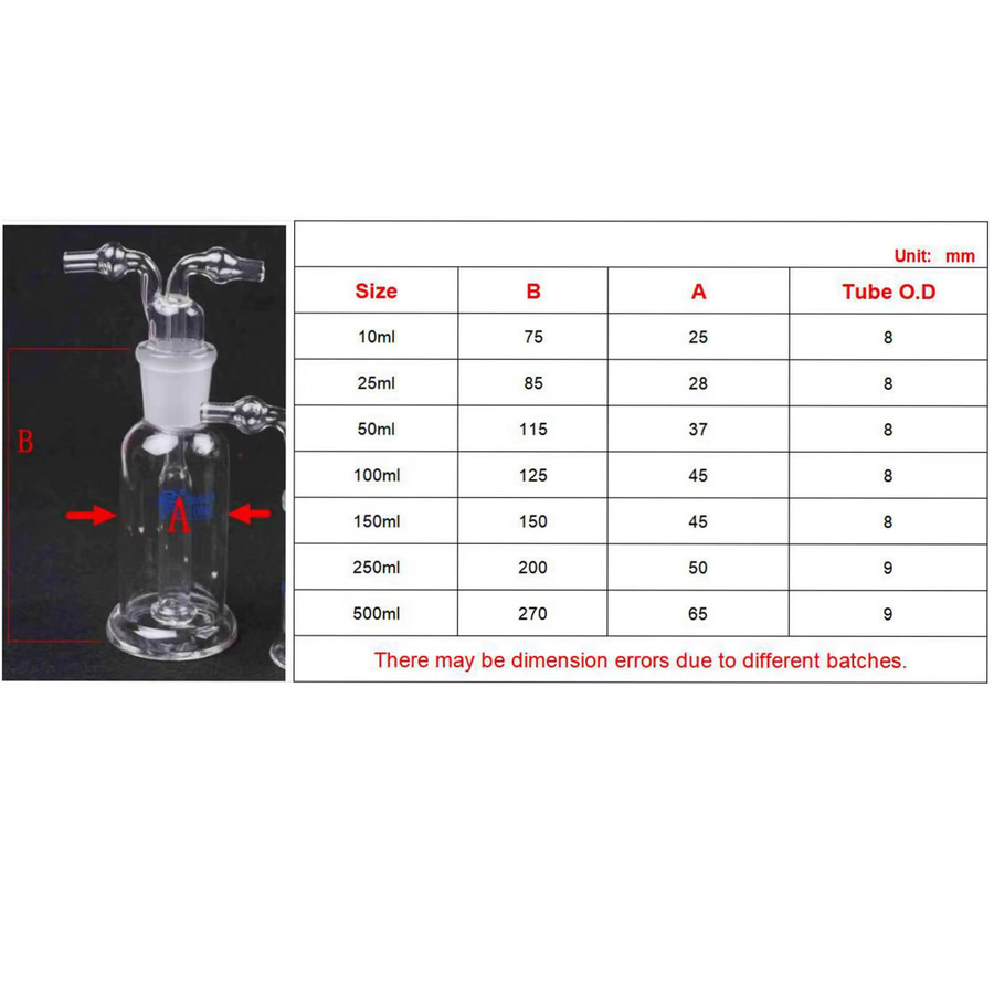 Monteggia Gas-Waschflasche aus Glas, transparent, 250 ml und 500 ml für Labor und Chemie - Bild 1