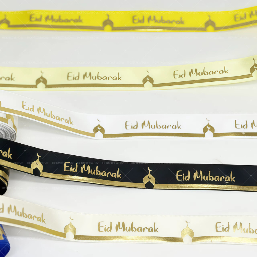 Gelbes Satinband Eid Mubarak für Ramadan Dekoration und Schleifenherstellung, Breite: 1,9 cm, Länge: 4,57 m - Bild 4