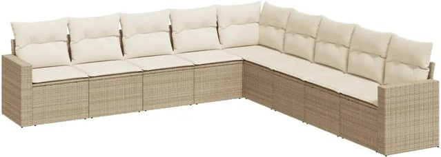vidaXL 9-teilige Garten-Sofagarnitur in L-Form aus Poly-Rattan und pulverbeschichtetem Stahl mit Kissen in Beige-Creme - Bild 1