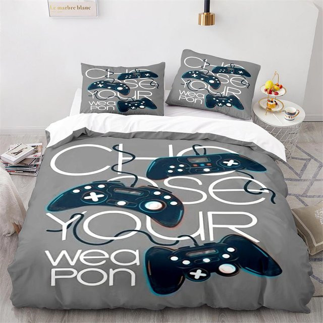Lodestar Bettwäsche-Set Blau mit Gamepad-Motiv, 3-teilig aus Polyester, B/H: 150 x 200 cm - Bild 1