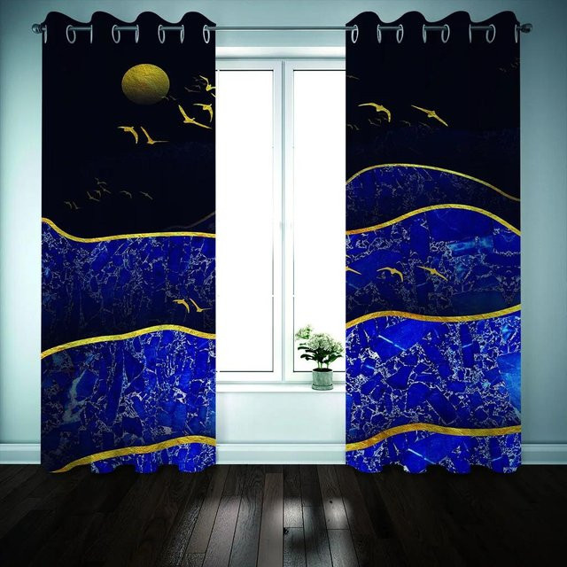 Yiran Furniture Verdunkelungsvorhang in Grau Weiß Mehrfarbig mit Kunststil-Design, Breite: 55 cm, Höhe: 120 cm, 2er-Set mit Ösen aus Polyester - Bild 1