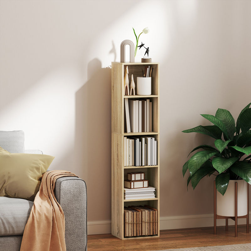 HOMCOM Bücherregal mit 5 Ebenen und verstellbaren Regalen, Aufbewahrungsregal für Wohnzimmer, Schlafzimmer oder Büro, Braun, B/T/H: 30 x 24 x 133,5 cm, Aosom - Bild 2