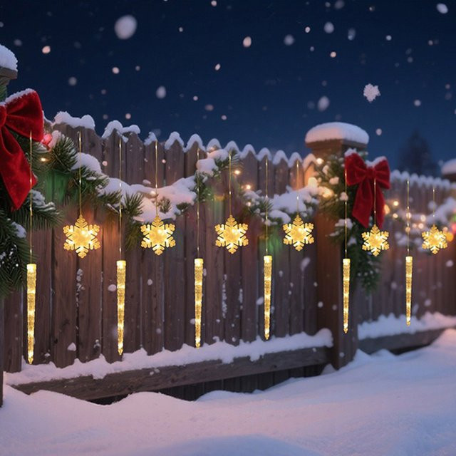 Feimefeiyou Weihnachtsbeleuchtung als Lichtervorhang mit Schneeflocken und Sternen, USB-Betrieb, 8 Modi und Fernbedienung - Bild 1
