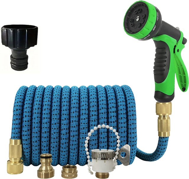 FLOWERS SPRAL Magischer Gartenschlauch Set in Blau mit 10-Muster-Wasserpistole und Schaumkanne - Bild 1
