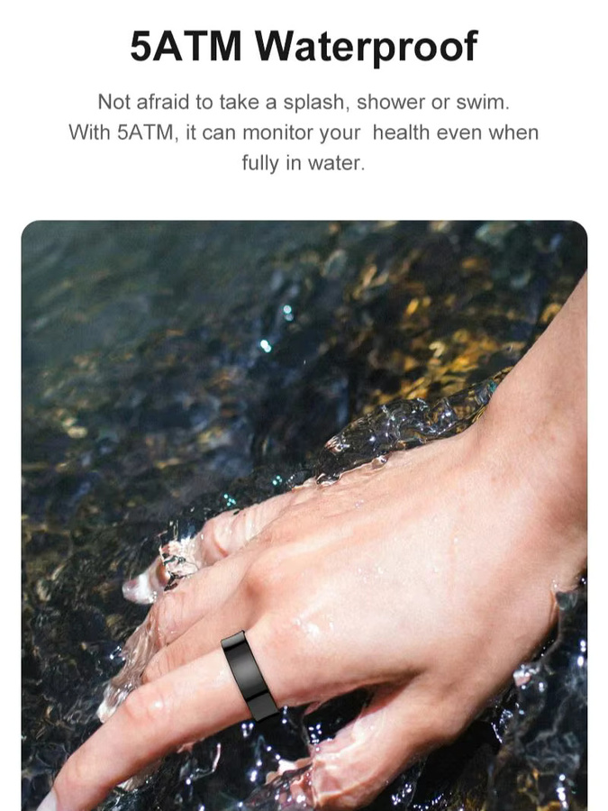 Sinbeda Smart Ring R09 Silber Unisex Fitness Tracker mit Herzfrequenz- und Hauttemperatur-Monitor, 5ATM Wasserdicht, kompatibel mit Android und iOS - Bild 6