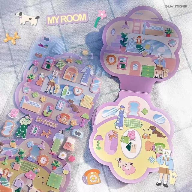 Bunte Miniatur-Zimmer-Szenen Aufkleber für Mädchen zum Scrapbooking und DIY Journaling, Schreibwaren-Set für Schule und Büro - Bild 1