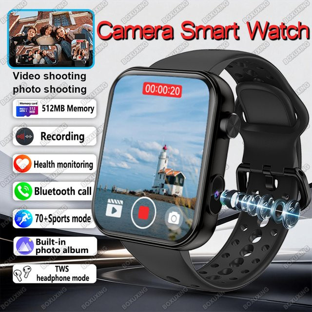 BOXUXING Kamera-Smartwatch für Damen und Herren mit Foto- und Videoaufnahme, Bluetooth, Gesundheitsüberwachung und wasserdichtem Design in Schwarz oder Pink - Bild 1