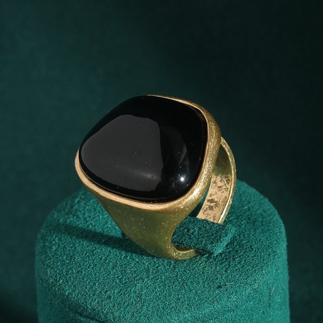 Icareu Ring Naturstein, Schwarz, Goldfarben, Damen - Bild 1