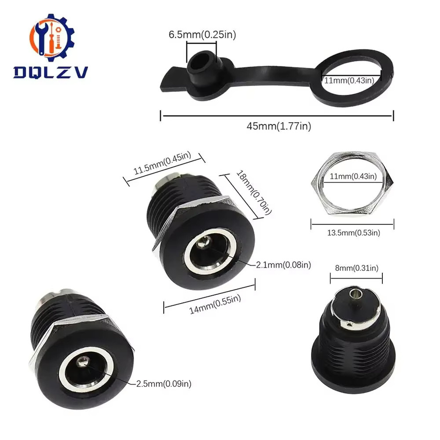 DQLZV 5er Set DC Ladebuchsen Panel Mount Weibliche Stecker in Schwarz mit 5,5x2,5mm und 5,5x2,1mm Anschlussgrößen - Bild 4