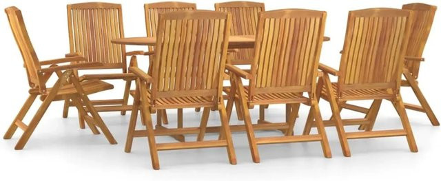 vidaXL 9-tlg Garten-Essgruppe Modell 27 aus braunem Teak-Hartholz, rechteckig - Bild 1