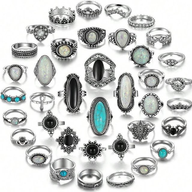 Ring-Set chenxiaogang, 39-teilig, Silber, Kristall, Damen, Vintage - Bild 1