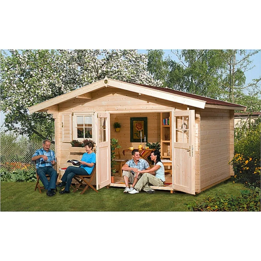 Weka Gartenhaus Verona A aus Fichtenholz in Braun mit Satteldach und Vordach, B: 340 cm, T: 250 cm - Bild 2