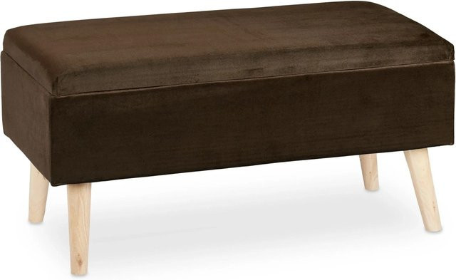 Relaxdays Sitzbank aus Samt und Eukalyptusholz in Braun mit Stauraum, B/T/H: 80 x 40 x 41 cm - Bild 1