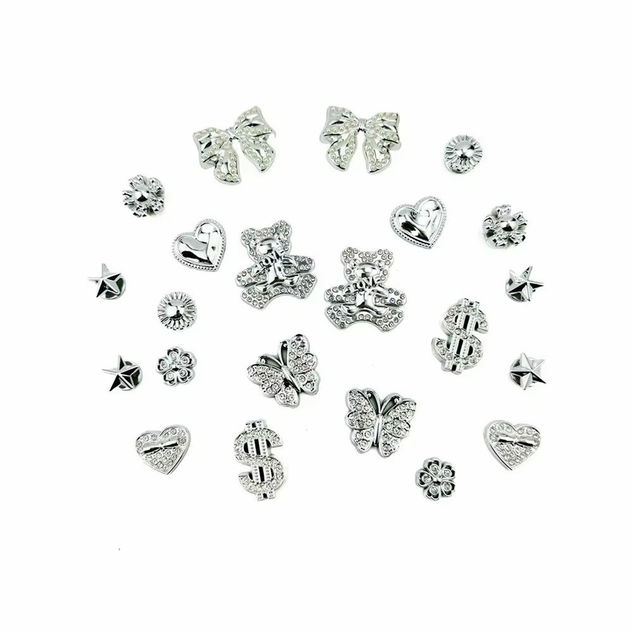 FHLDING Charms-Set, 22-teilig, Silber, Diamant, Bär, Schmetterling, Nieten, Unisex - Bild 6