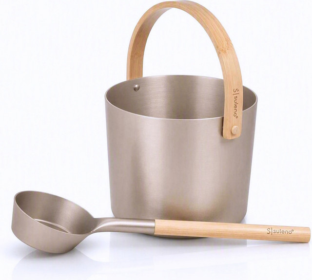 Suleno Sauna Set KJELL 2-teilig aus eloxiertem Aluminium in Beige mit Kübel und Kelle - Bild 1