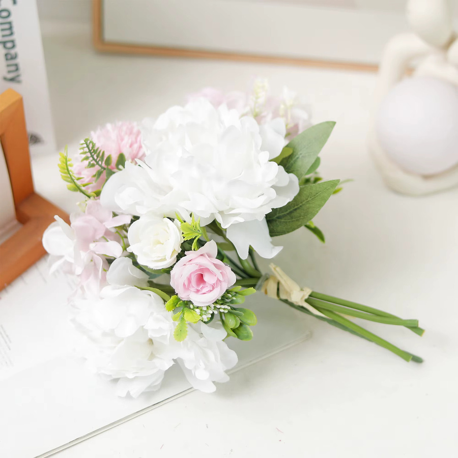 Kahaul Künstliche Pfingstrosen und Rosen als Blumenstrauß in Weiß und Pink für deine Tischdekoration - Bild 2