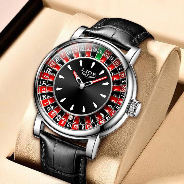 LIGE Armbanduhr, Quarz, Leder, Schwarz, Roségold, Herren - Bild 1