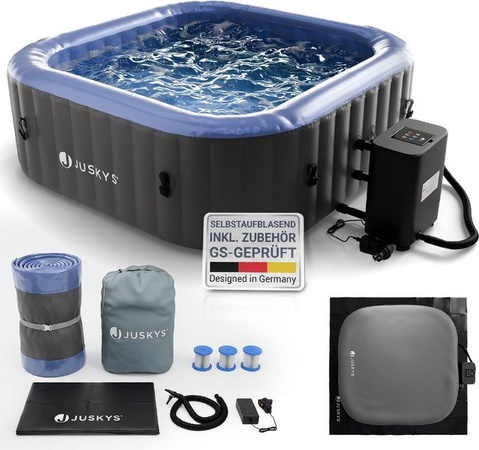 Juskys Whirlpool SpaLuxe aufblasbar mit 130 Sprudeldüsen, 2400W Heizung und 910 l Volumen in Grau/Blau